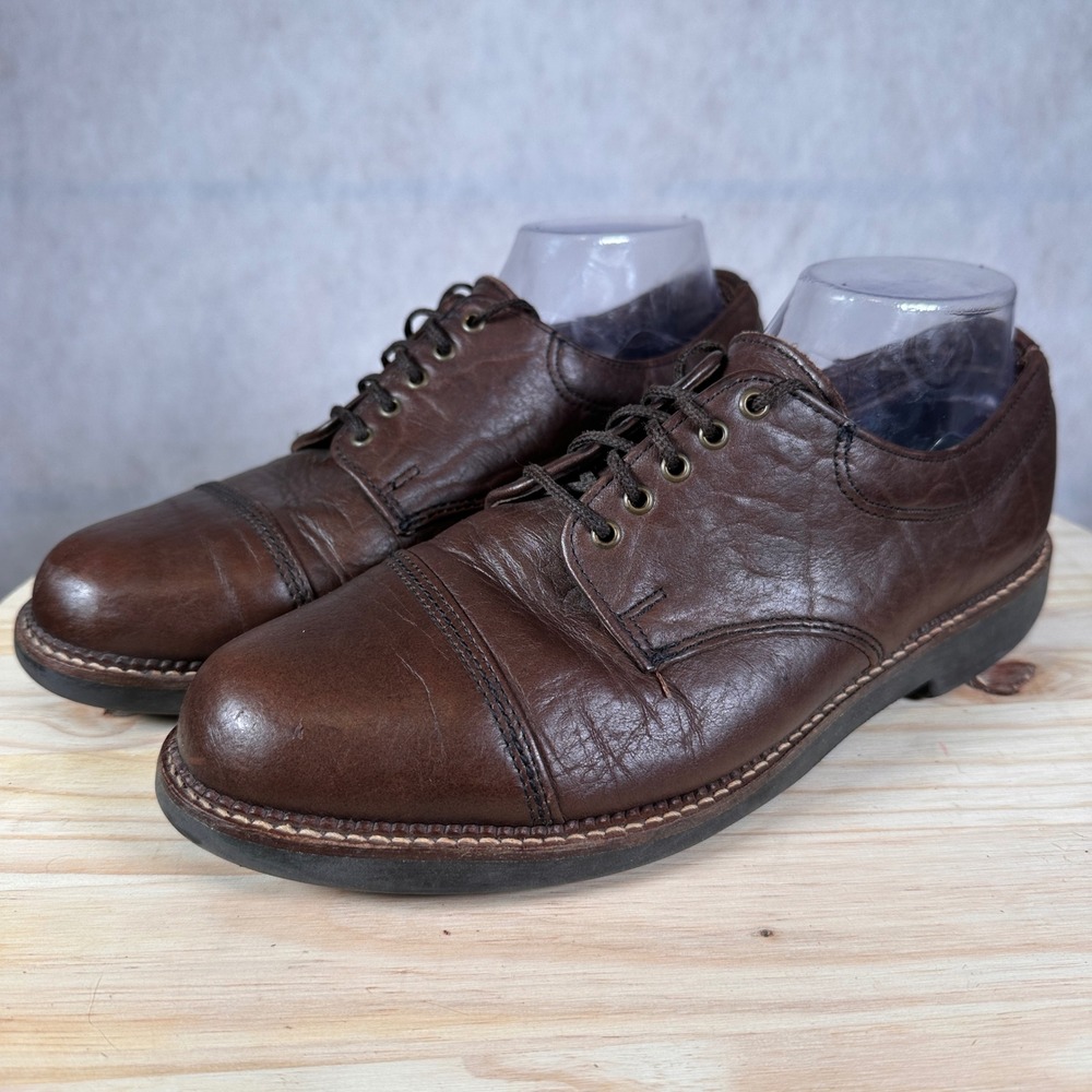 H.S Trask Mens 9.5 Cap Toe Oxford Brown Leather Dress Shoes Lace Up Comfort Good